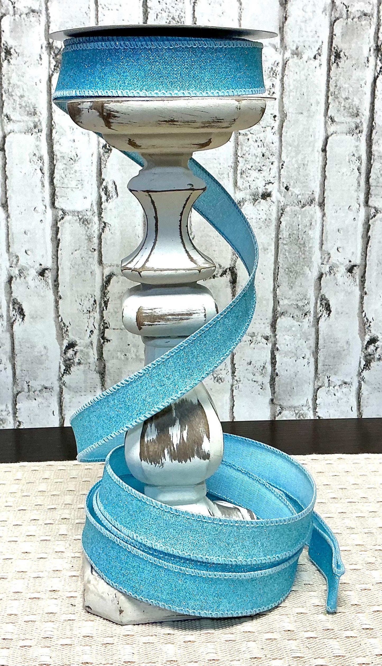 Pale blue Shimmer Ribbon, 7/8” x 10YD, Wired, RGE7380H1
