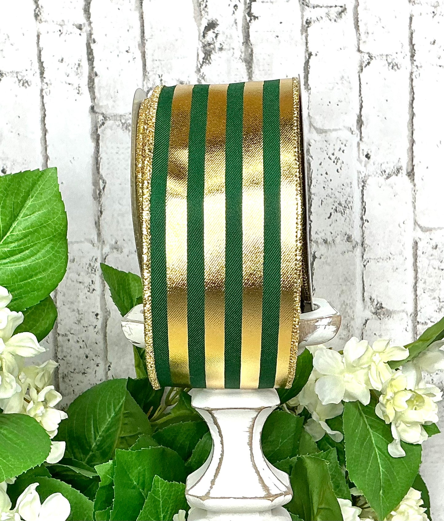 Green with gold stripes ribbon, RGE1429CK, 2.5”
