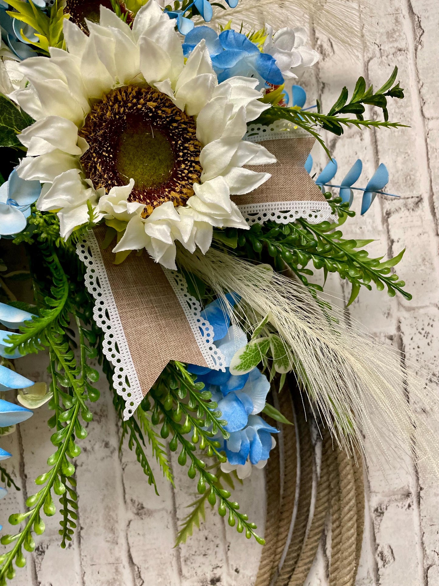 rope wreath, used lariat wreath, authentic lasso wreath, blue bonnet wreath, sunflower wreath, farmhouse wreath, free shipping