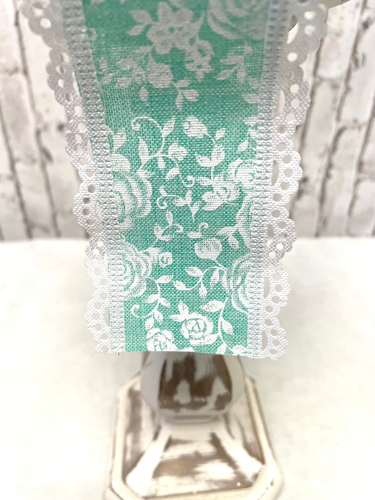 RGA8484X8, teal lace ribbon, teal rose print ribbon