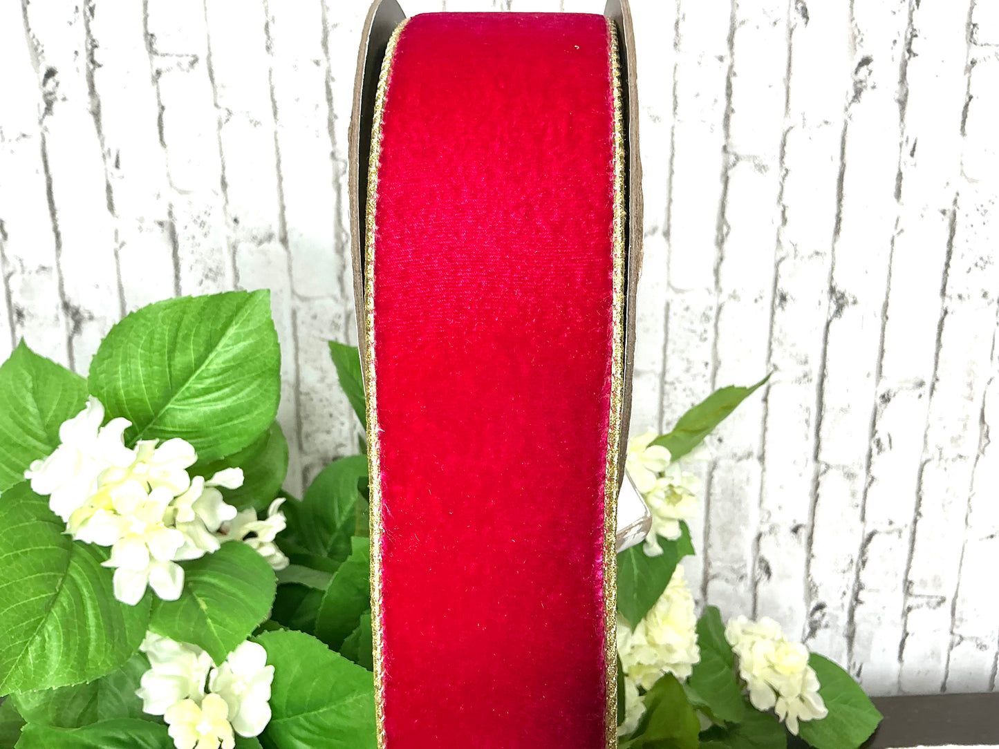 Hot Pink velvet ribbon with gold, D Stevens, 05-1750
