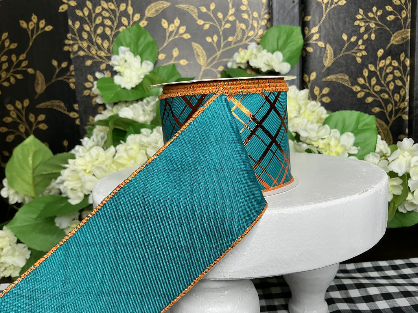 Dark Teal Ribbon with Copper diagonal Stripes