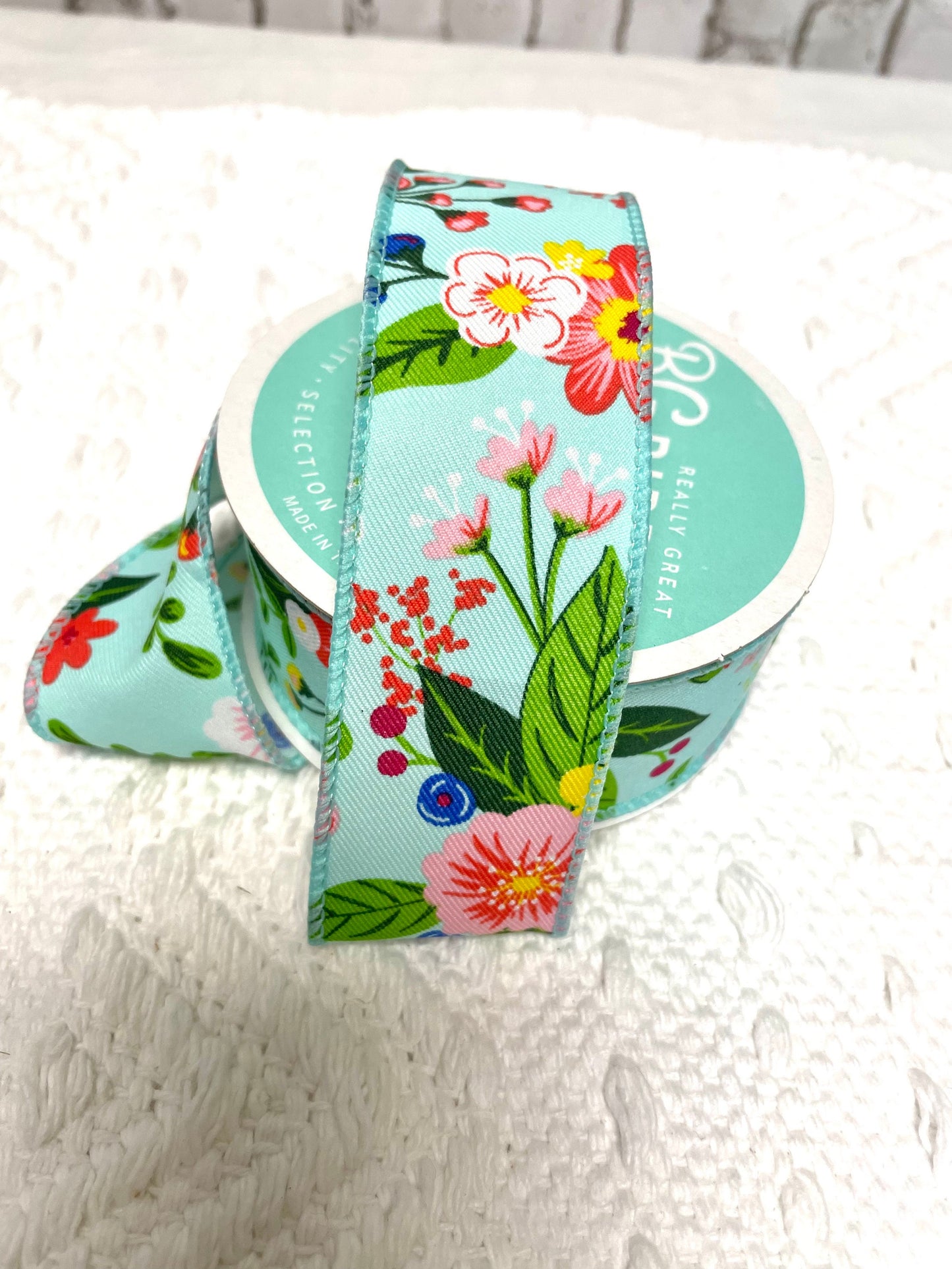 Aqua floral ribbon, RGE1132WC