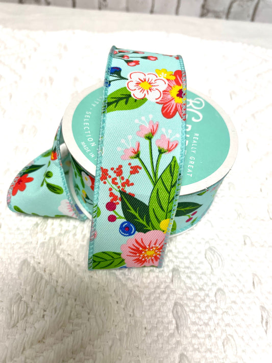 Aqua floral ribbon, RGE1132WC