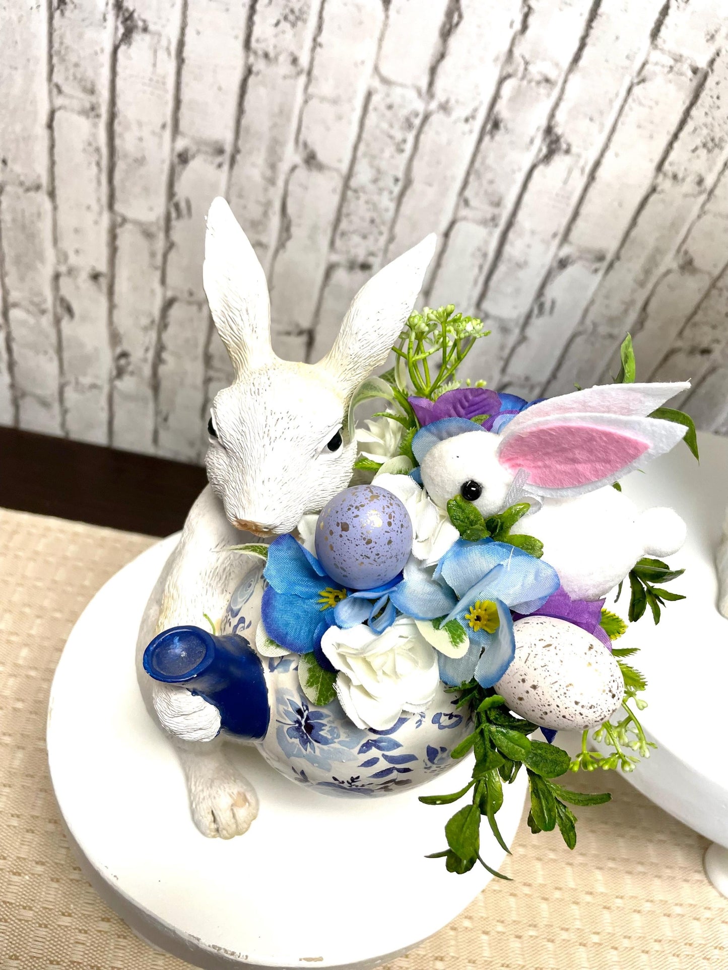 bunny tea cup set, Easter arrangements, resin bunnies, Easter decor, Easter tea cup decor, bunny decor, free shipping