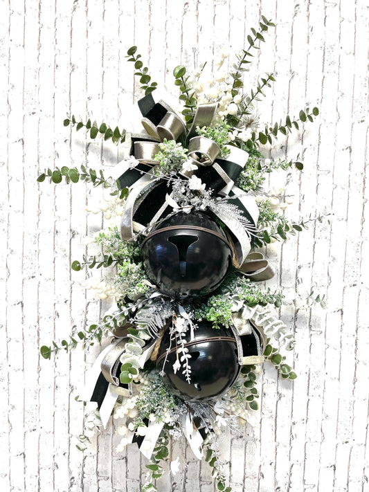 modern rustic xxl black and white bell Christmas swag, xxl country black bell Christmas decor, Christmas wall decor, shipping included