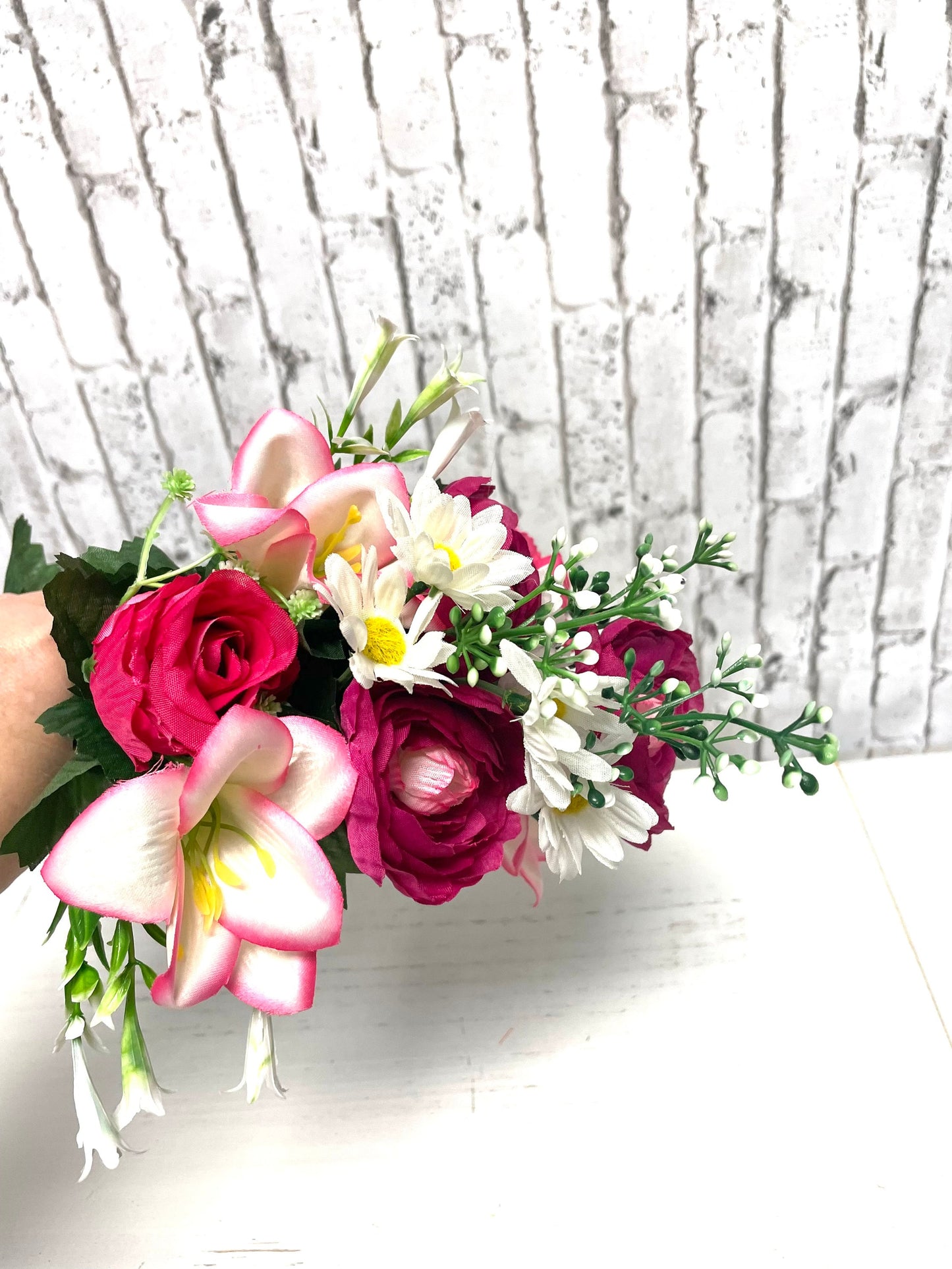 Lily rose bush, 63516BTPK, spring bush, spring silk bush, hot pink and white silk bush, pink spring bush, pink summer bush