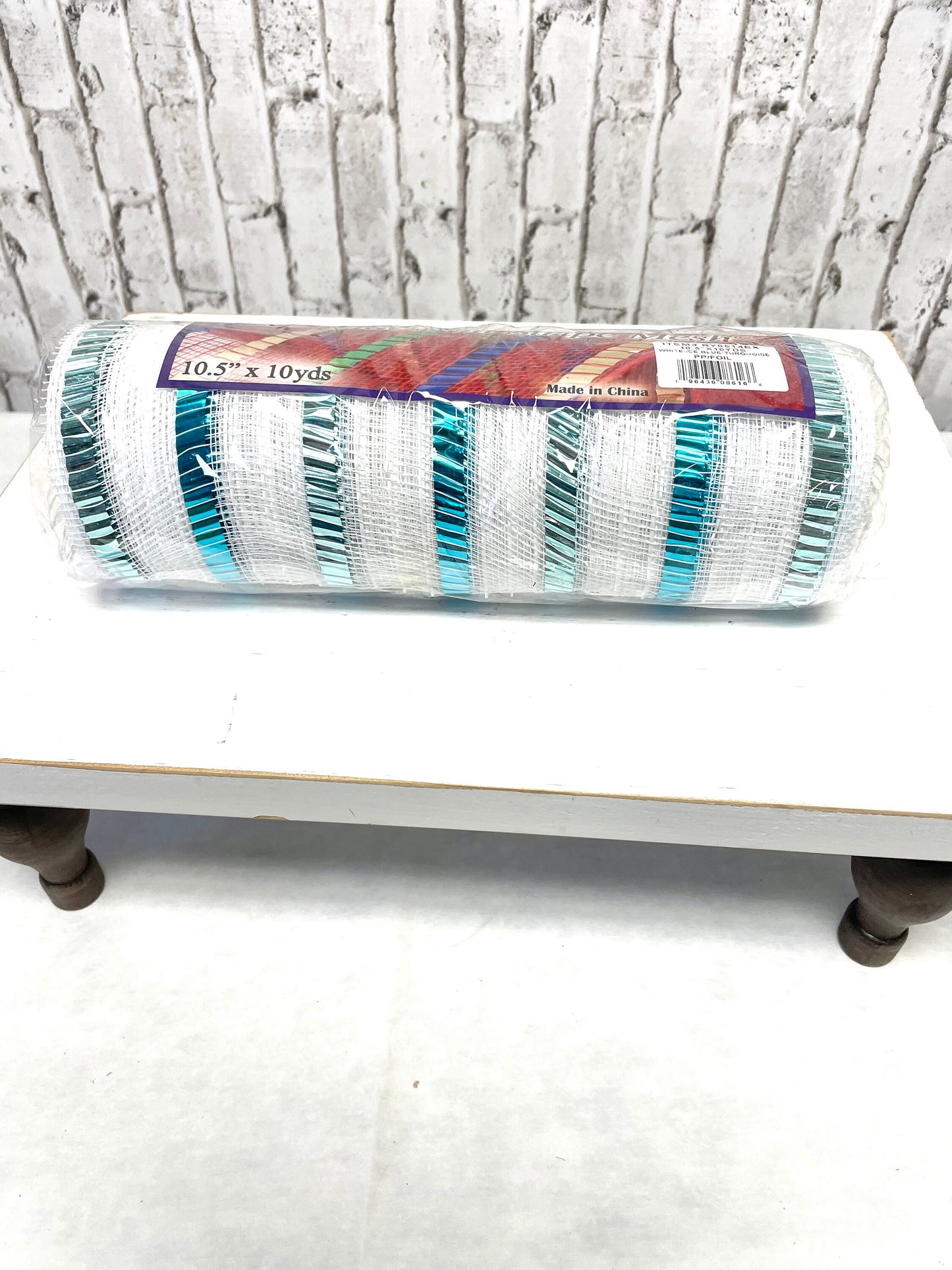 RY8514EX, white mesh with aqua and ice blue metallic stripes