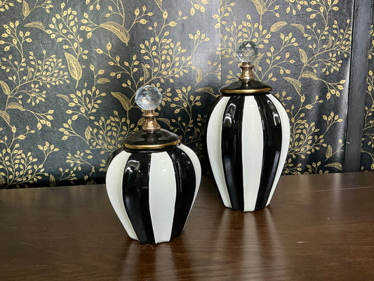 Black and white striped Vase, Mark Roberts