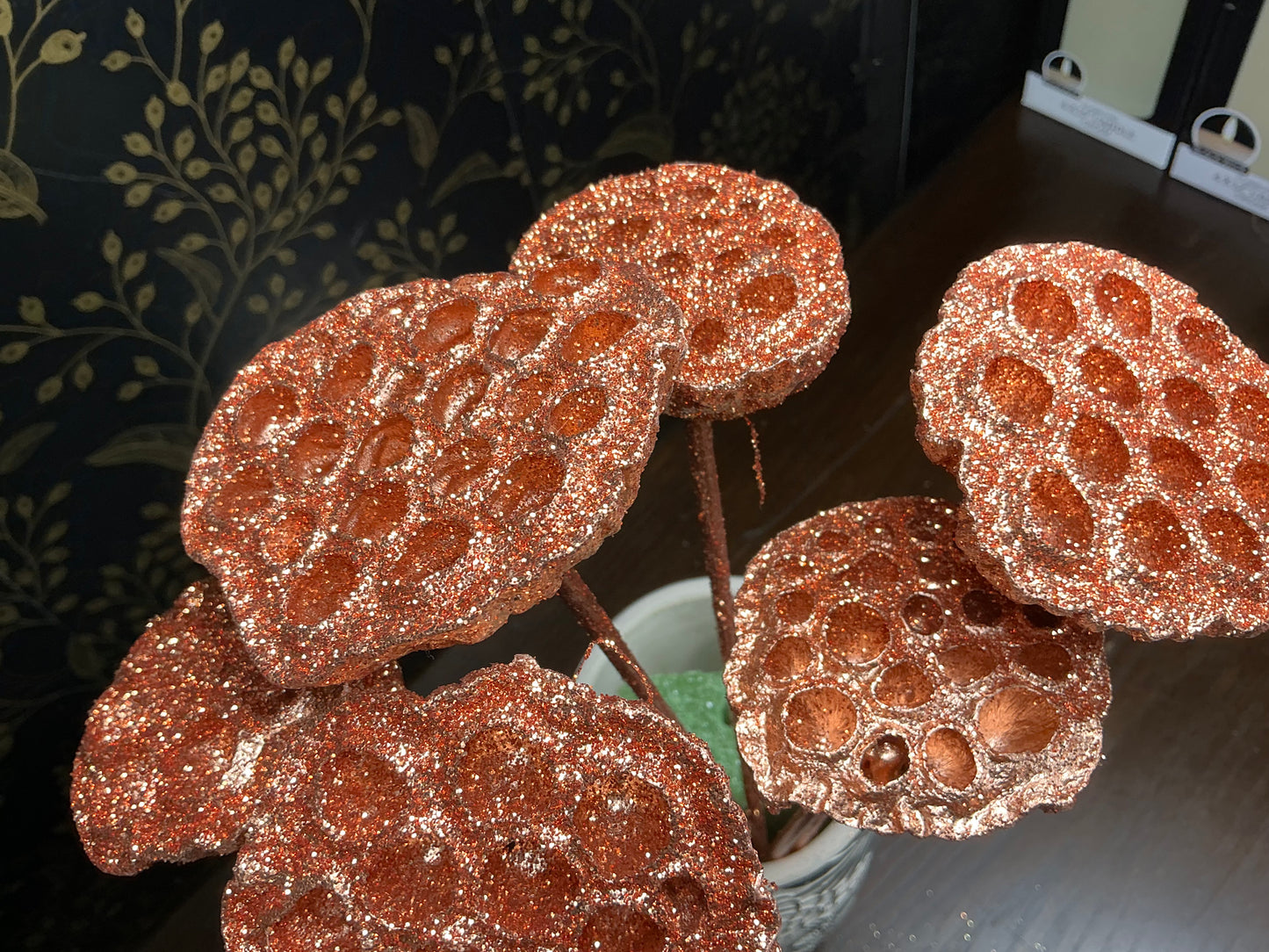 Copper Glitter Lotus Pods, Set of 6