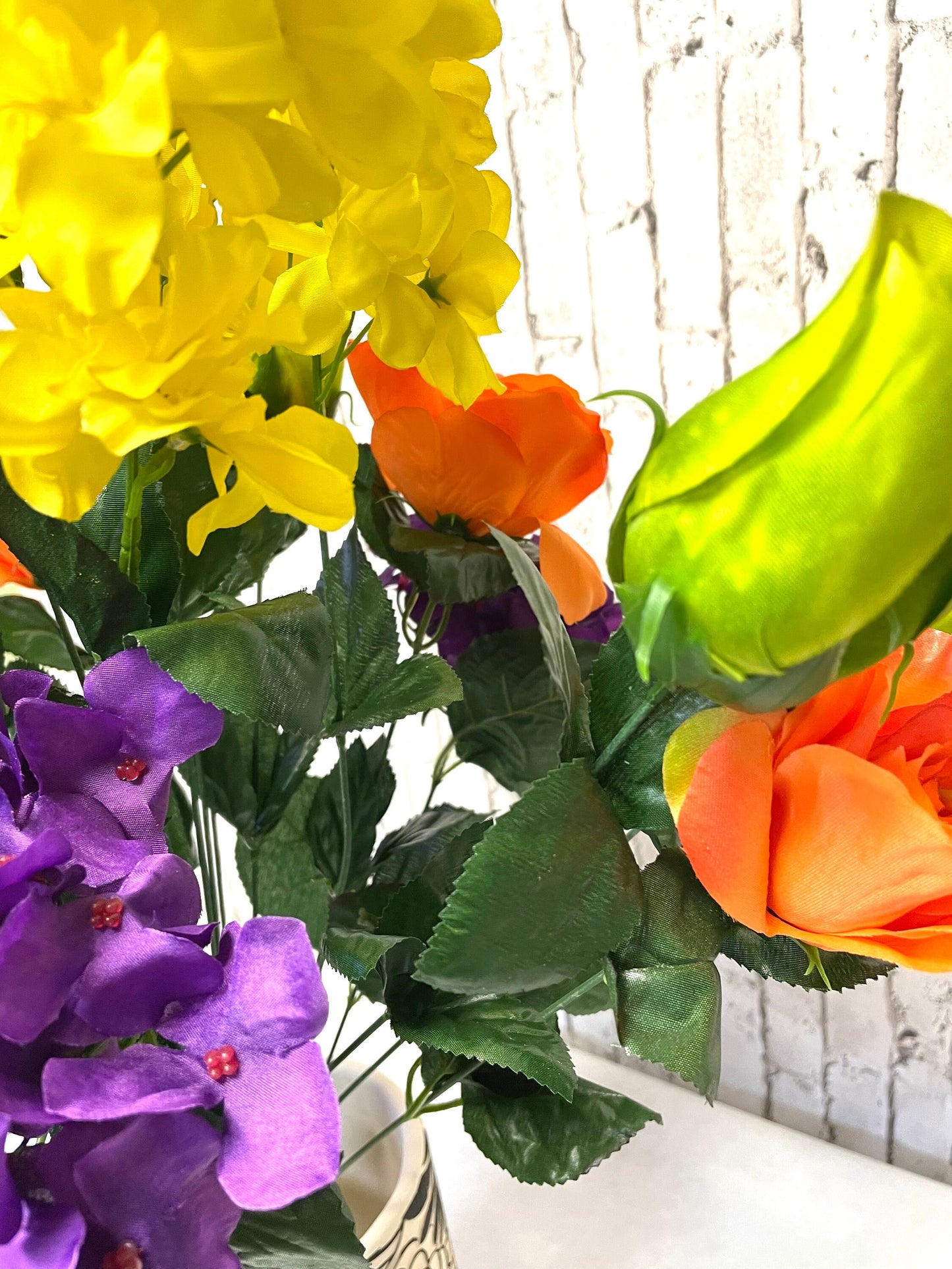 Spring bush, orange, purple, yellow