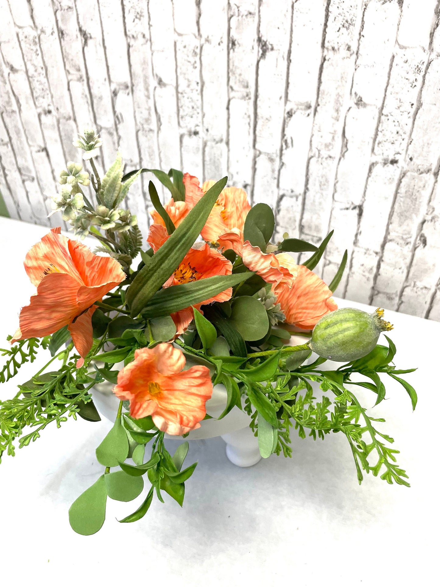 poppy bush, peach floral bush, MTF23113-coral, coral poppy pod bush