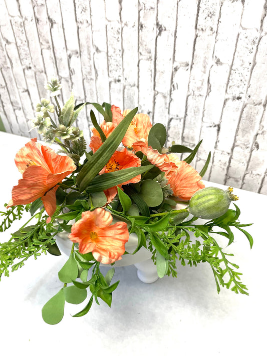 poppy bush, peach floral bush, MTF23113-coral, coral poppy pod bush