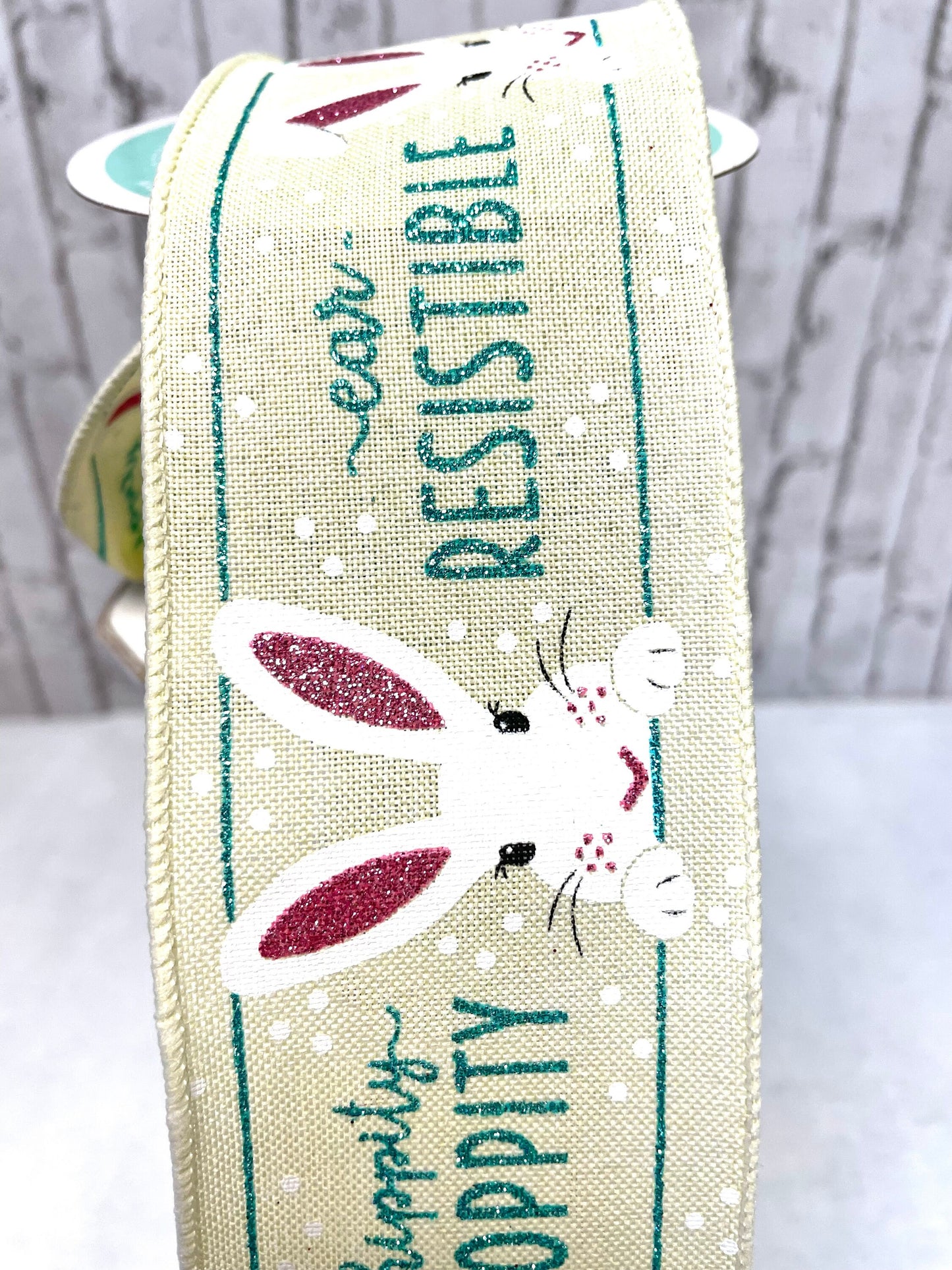Easter ribbon, RGC11491T, yellow bunny ribbon, Easter bunny ribbon, spring ribbon, ear resistible ribbon