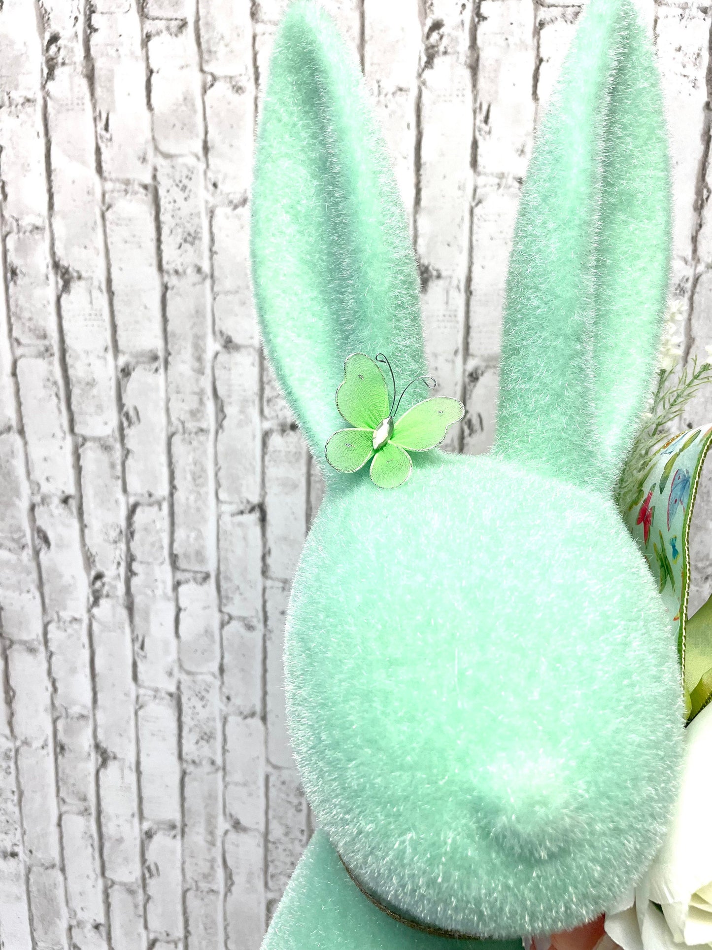 Flocked Easter bunny with jewels and florals, X-Large flocked bunny, mint flocked bunny, Easter decor, not styrofoam, shipping included
