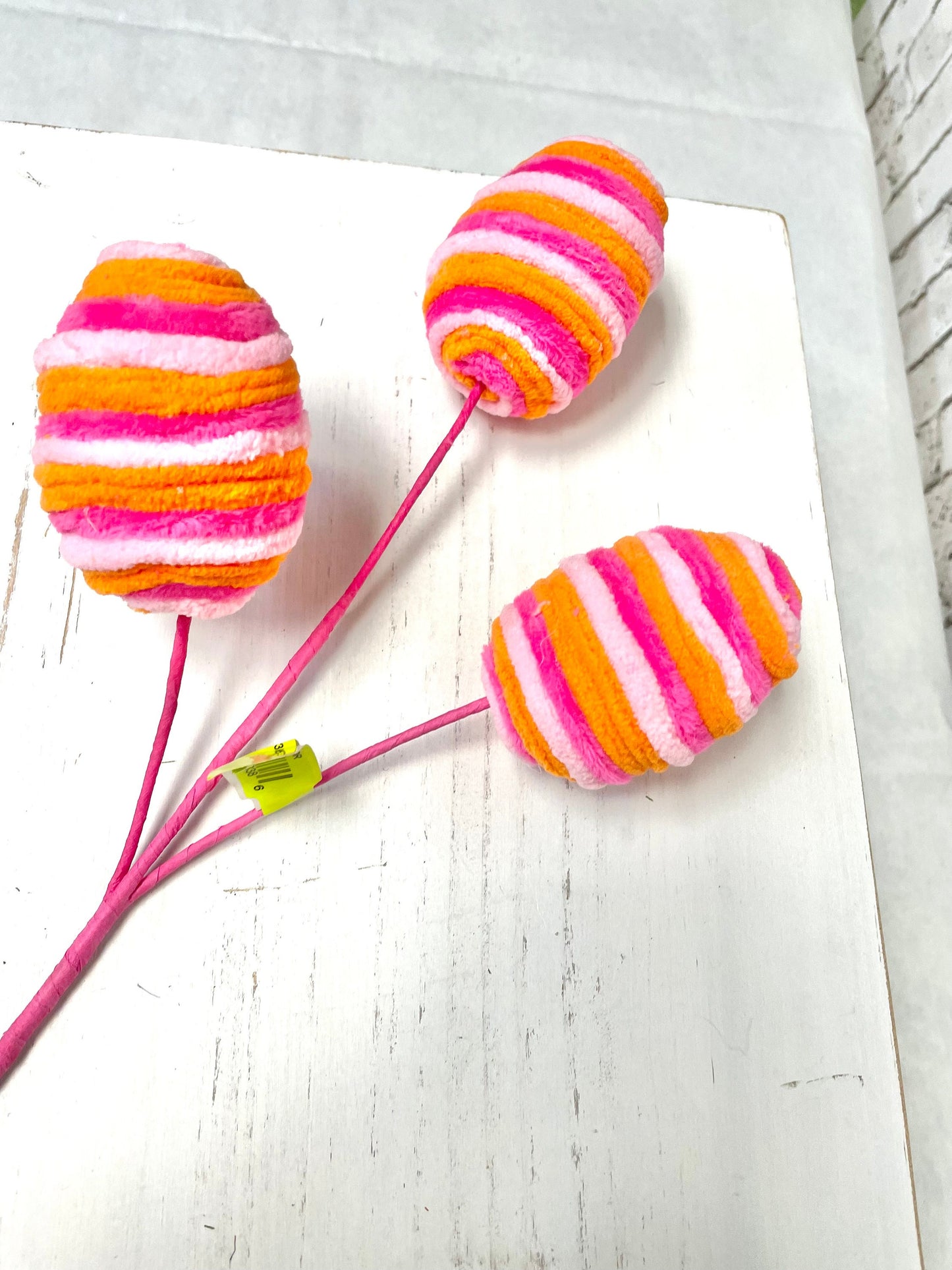 Easter egg pick, 63452BTOR, orange and hot pink Easter egg pick, chenille egg pick
