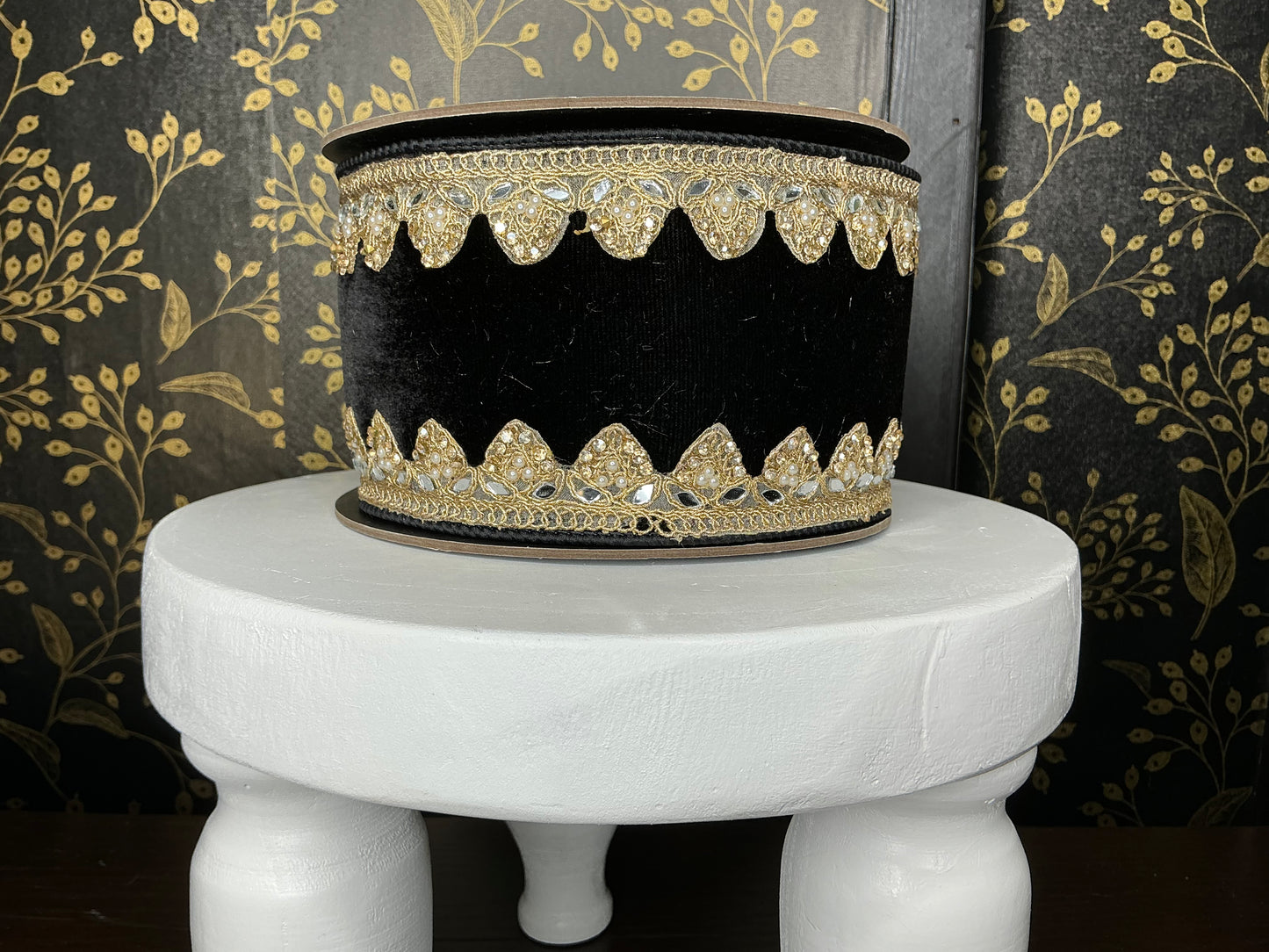 Black Velvet ribbon with Gold Trim - Vickerman