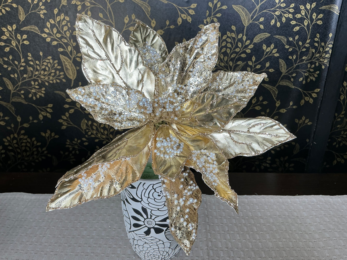 Metallic gold Poinsettia with pearls, XG1091-CH