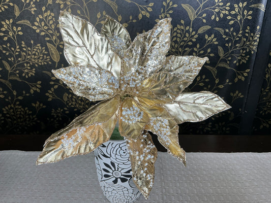 Metallic gold Poinsettia with pearls, XG1091-CH