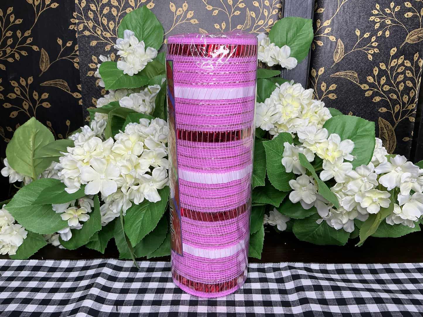 Pink Mesh with Red/White Stripes