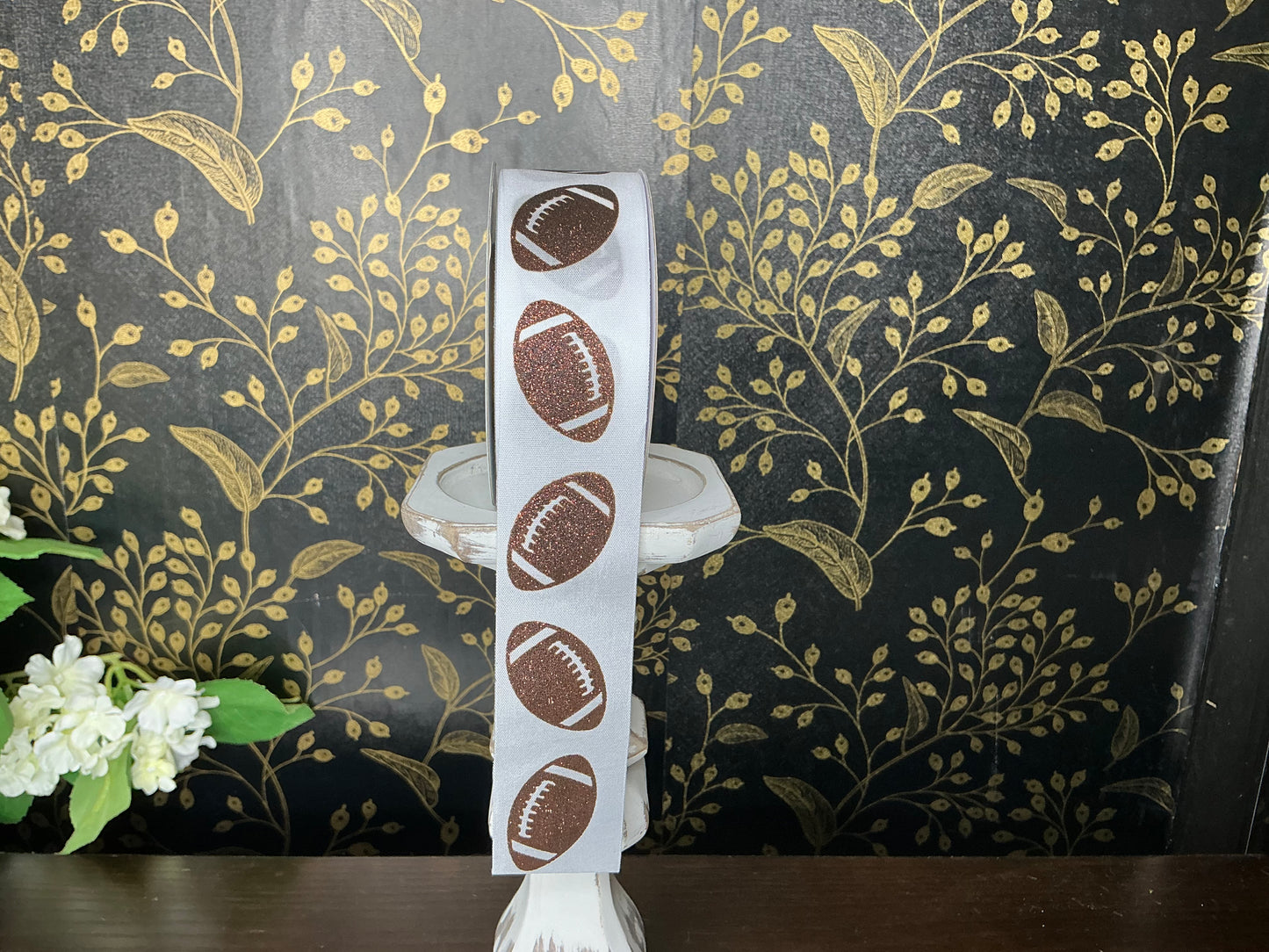 Football Ribbon, White/Brown