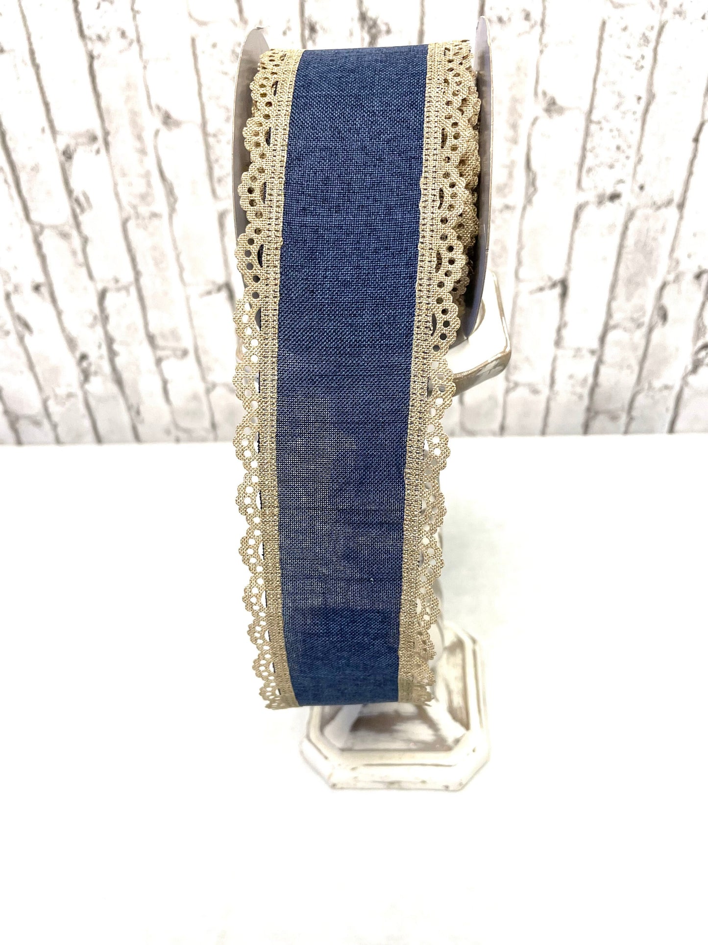 Everyday ribbon, RGA1542K6, denim burlap with beige trim, spring ribbon, summer ribbon, Father’s Day ribbon, country ribbon