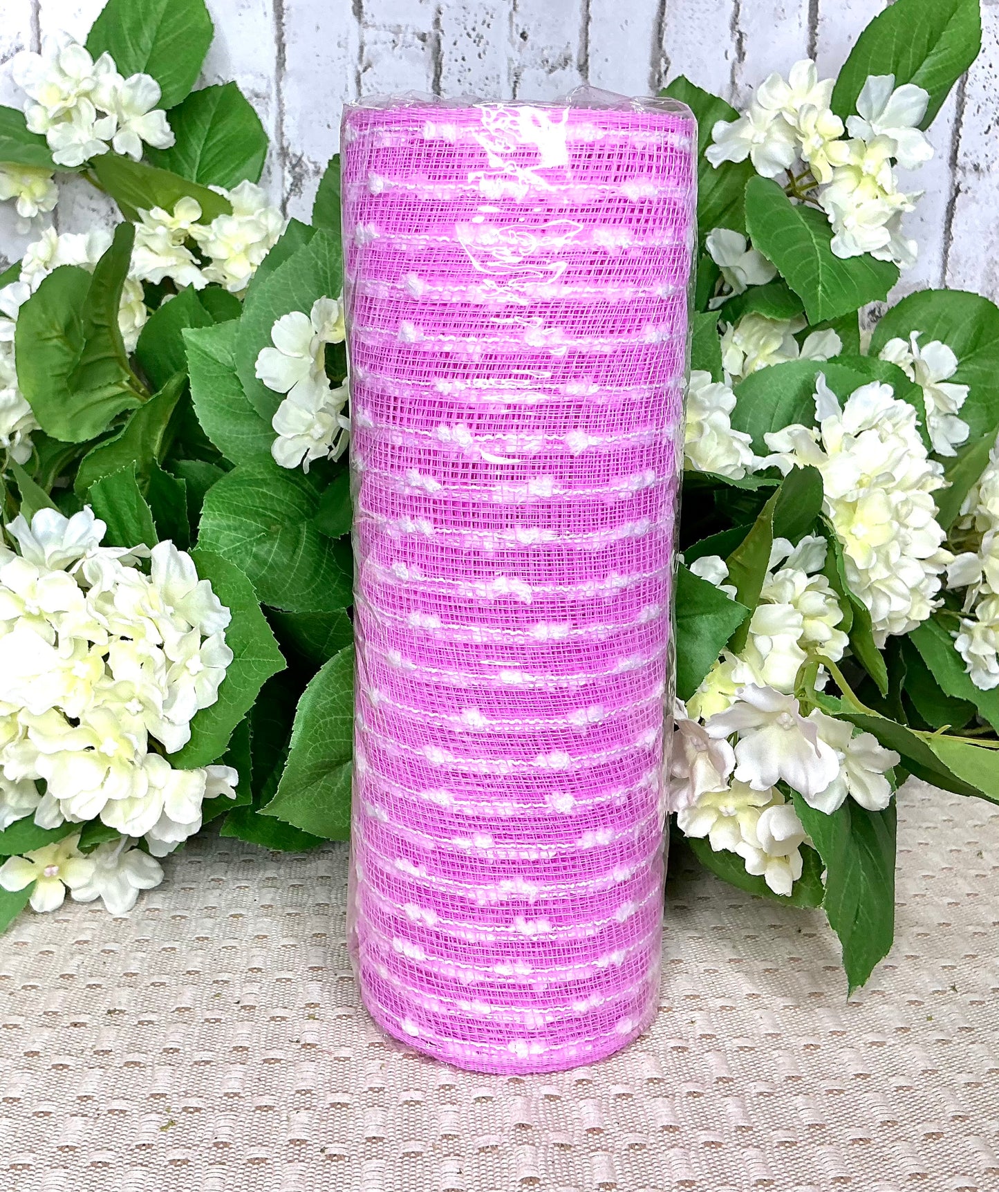 Pink Mesh with white puffball stripes, RY820263