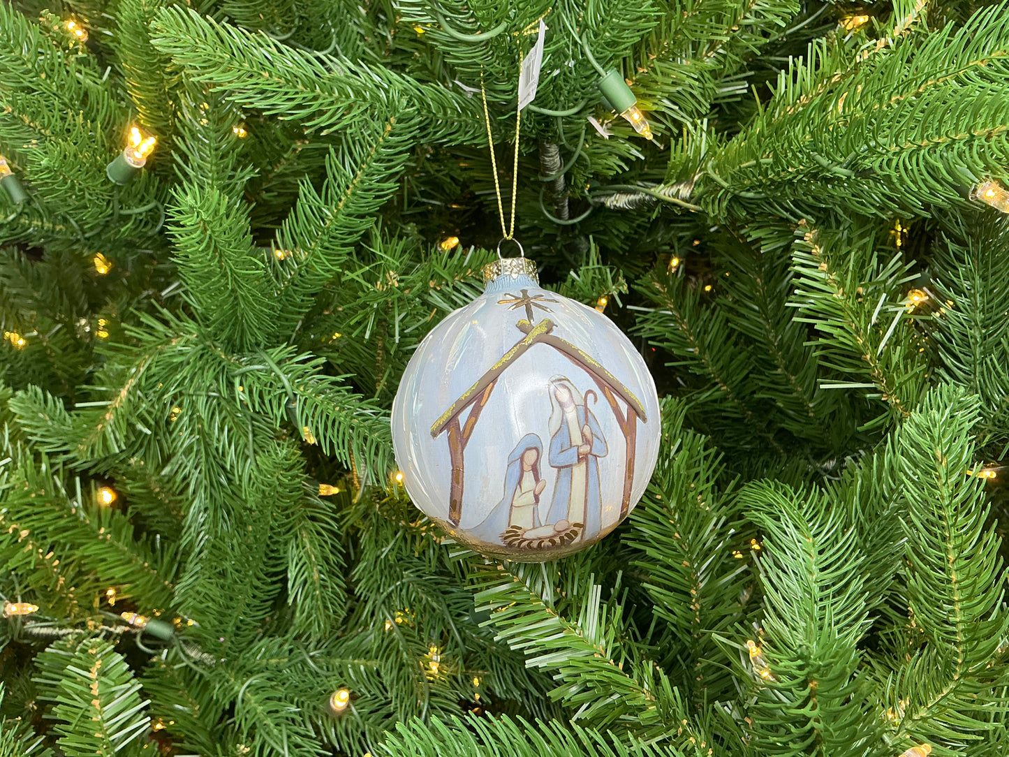 Holy Family in Barn Glass Ball Ornament