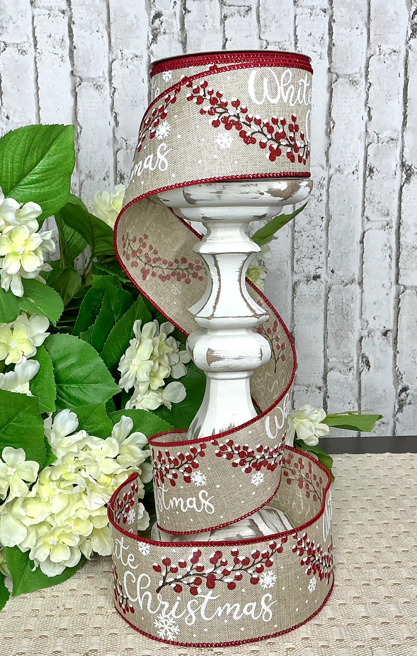 White Christmas Ribbon with red. RGF137667