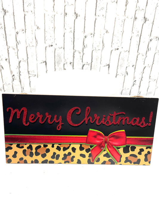 AP8943, leopard present Christmas wreath sign