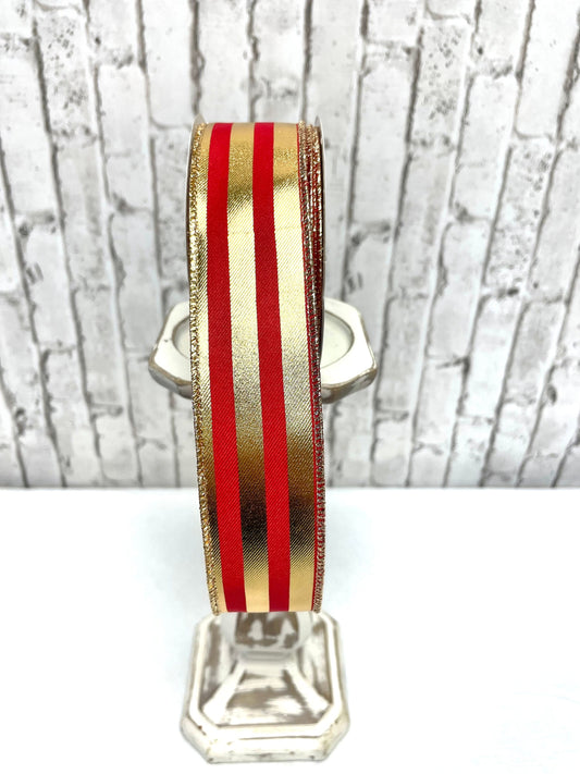 metallic gold and red cabana stripe ribbon, RGE142836