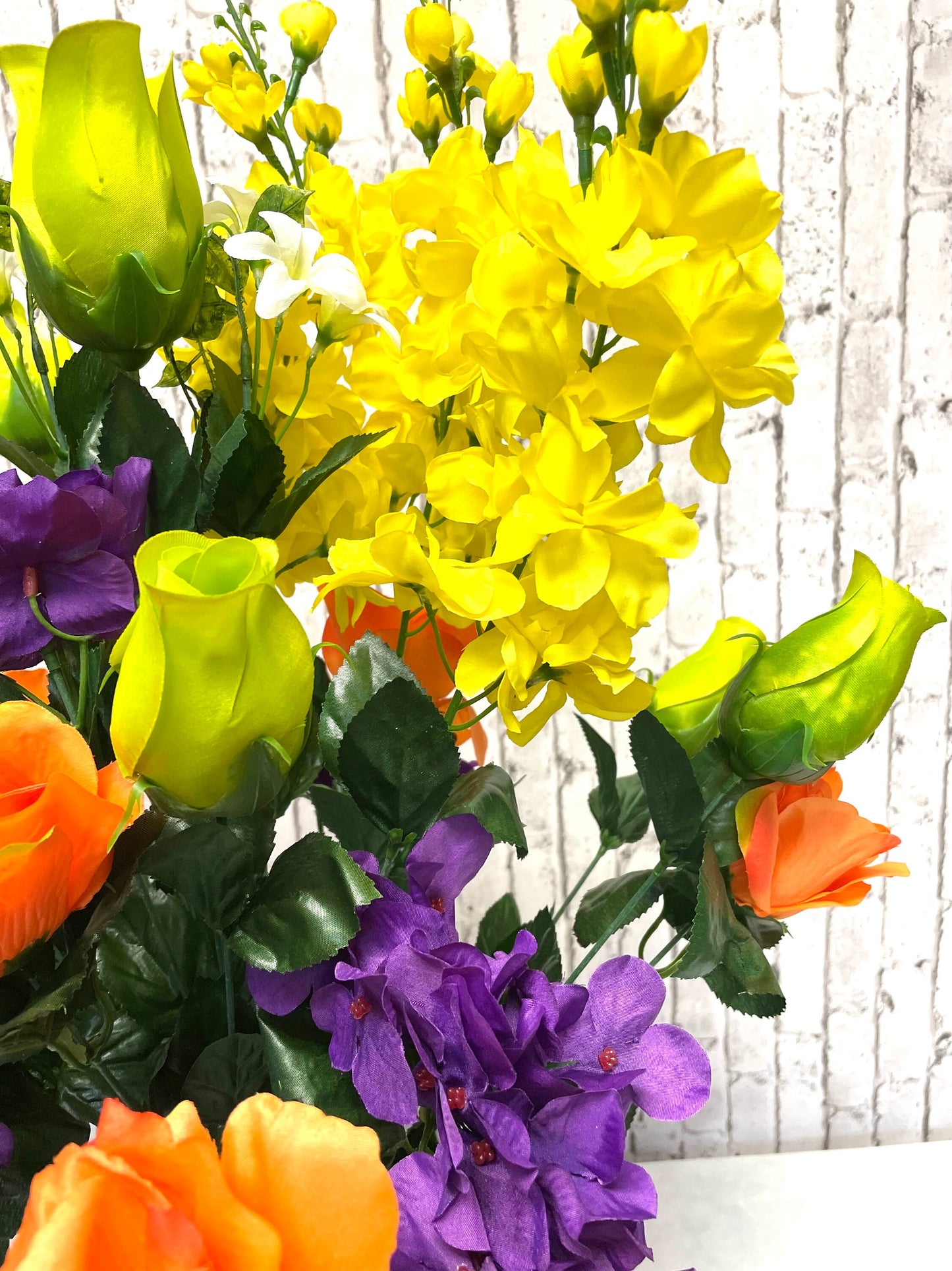 Spring bush, orange, purple, yellow