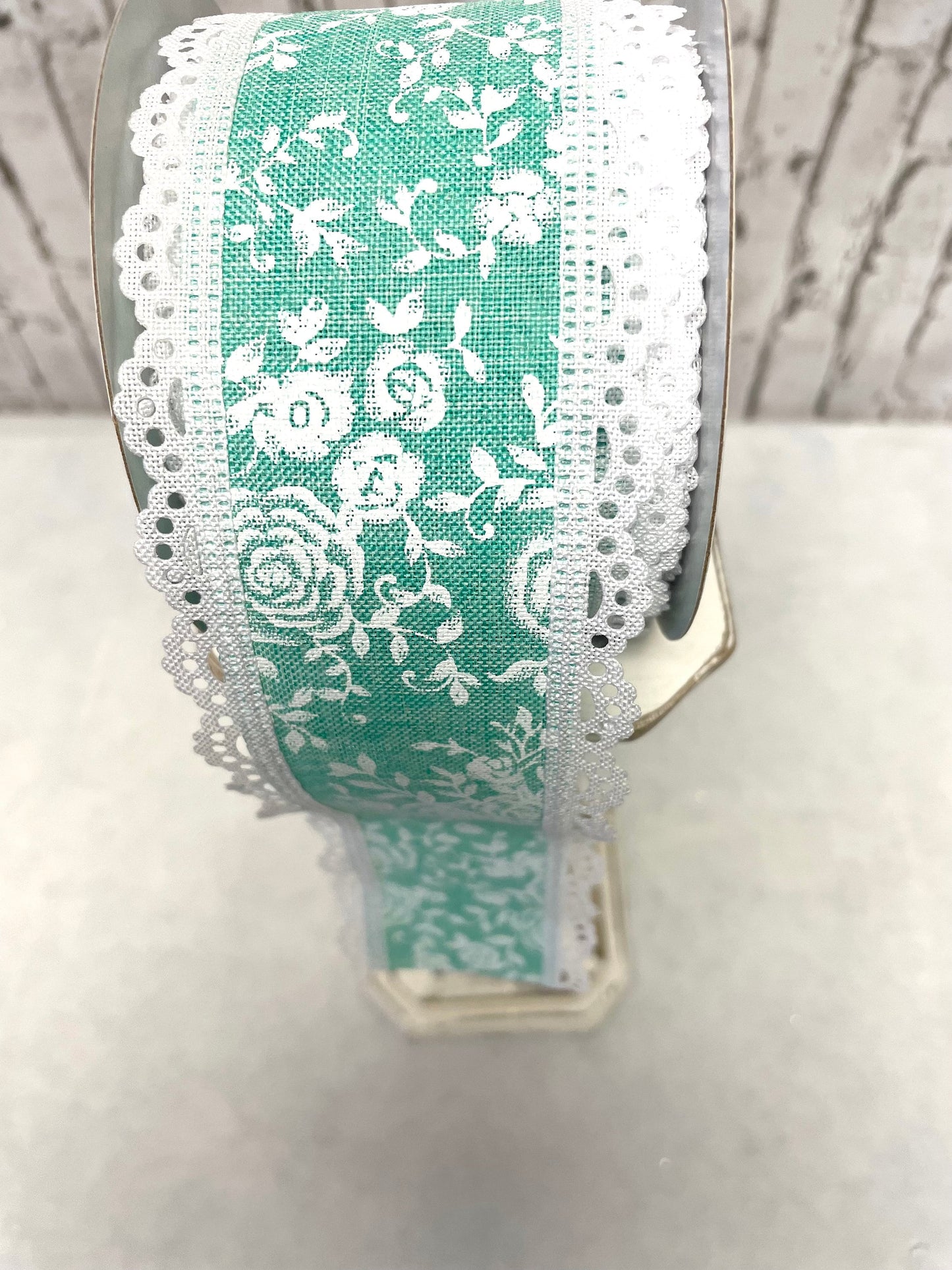 RGA8484X8, teal lace ribbon, teal rose print ribbon