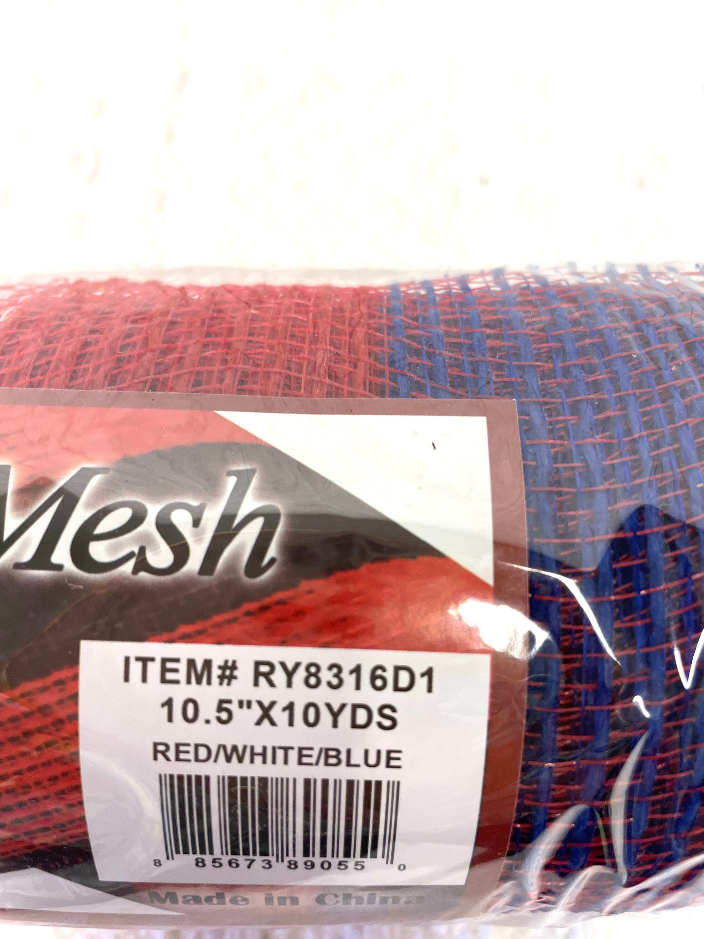 Jute mesh, patriotic mesh, RY8316D1 white and blue mesh, summer mesh, 4th of July mesh, Memorial Day mesh, Labor Day mesh, Veterans Day mesh