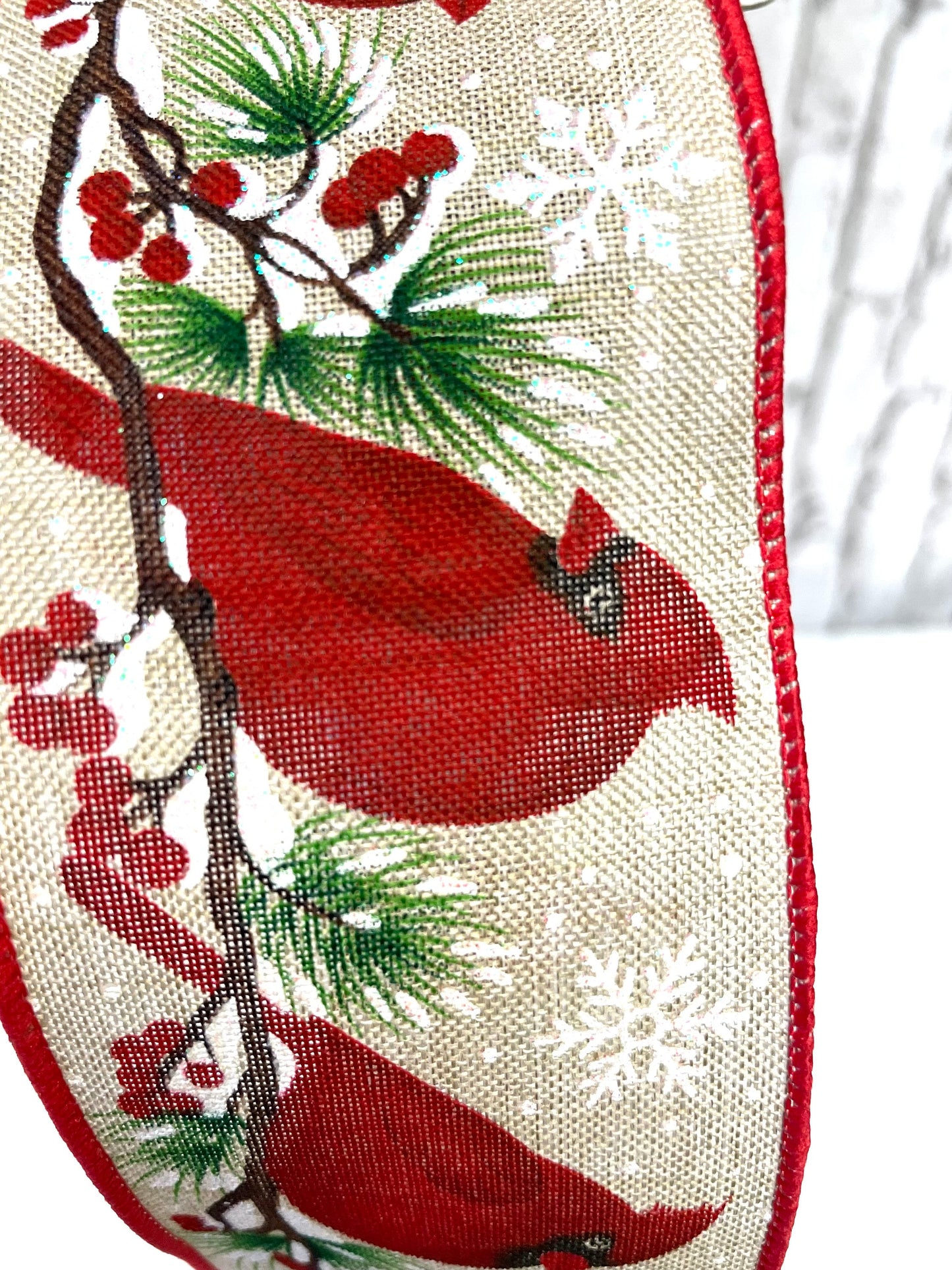 Christmas ribbon, RGE110NF, cardinal ribbon, cardinal Christmas ribbon, burlap cardinal Christmas ribbon,