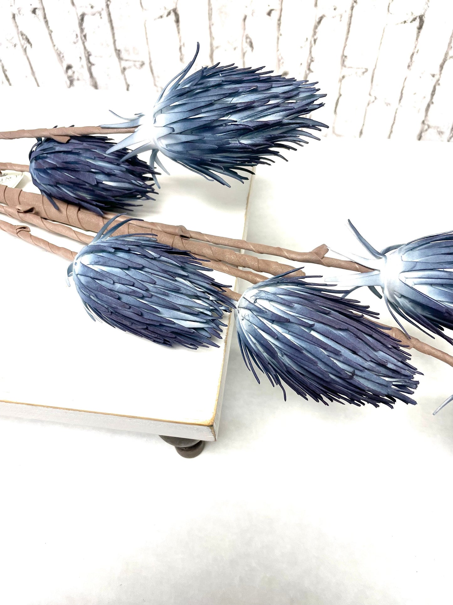 Blue foam thistle spray, MTF22576, blue flower spray, navy flower spray