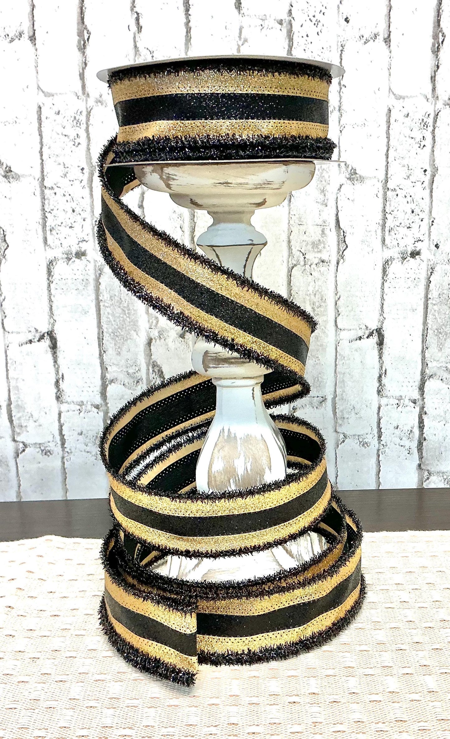 Black and Gold Shimmer Ribbon, Wired, 1.5” x 10YD, RGA8143T7