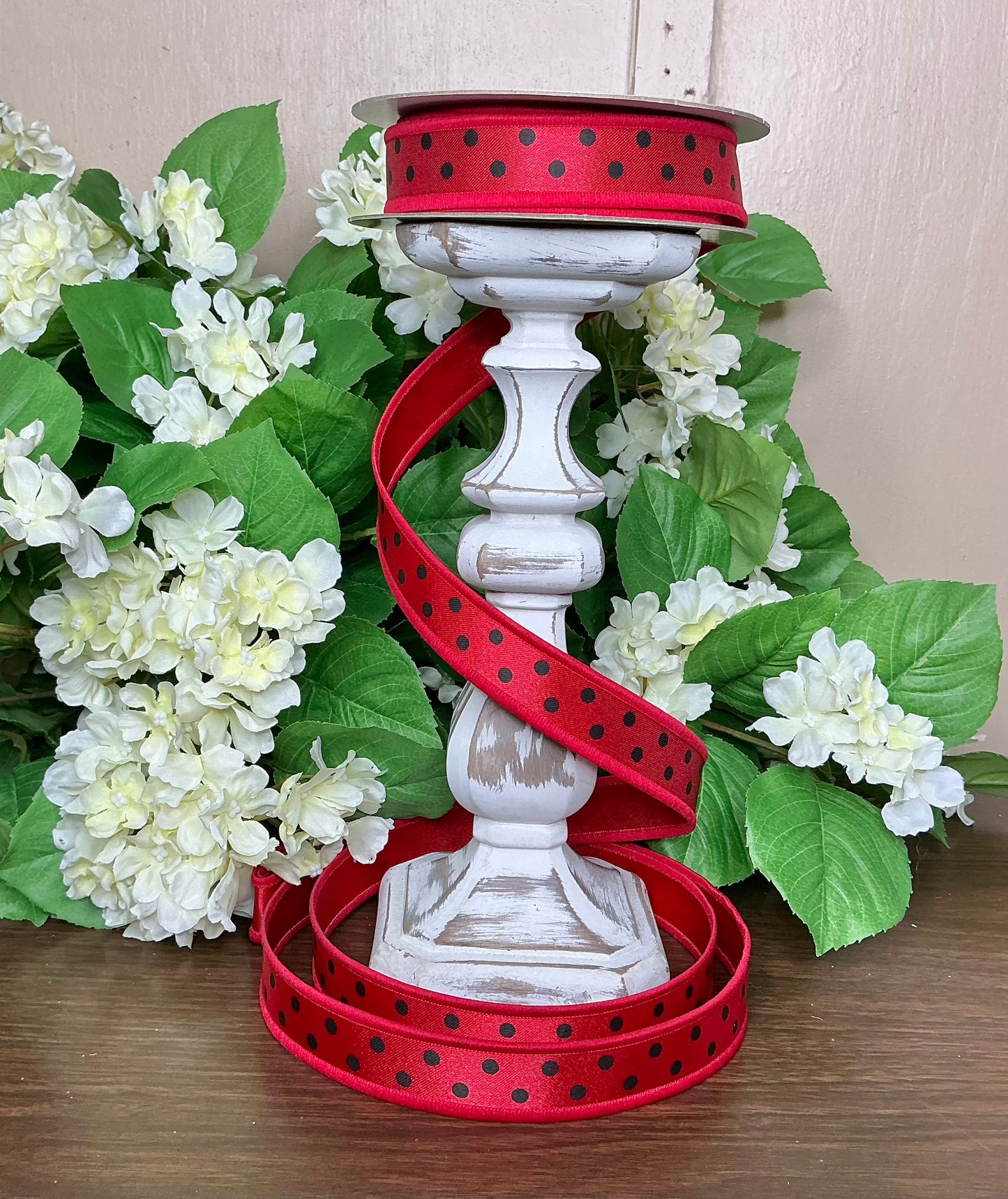 Red with black dots, D’Lux designer ribbon, LX304524