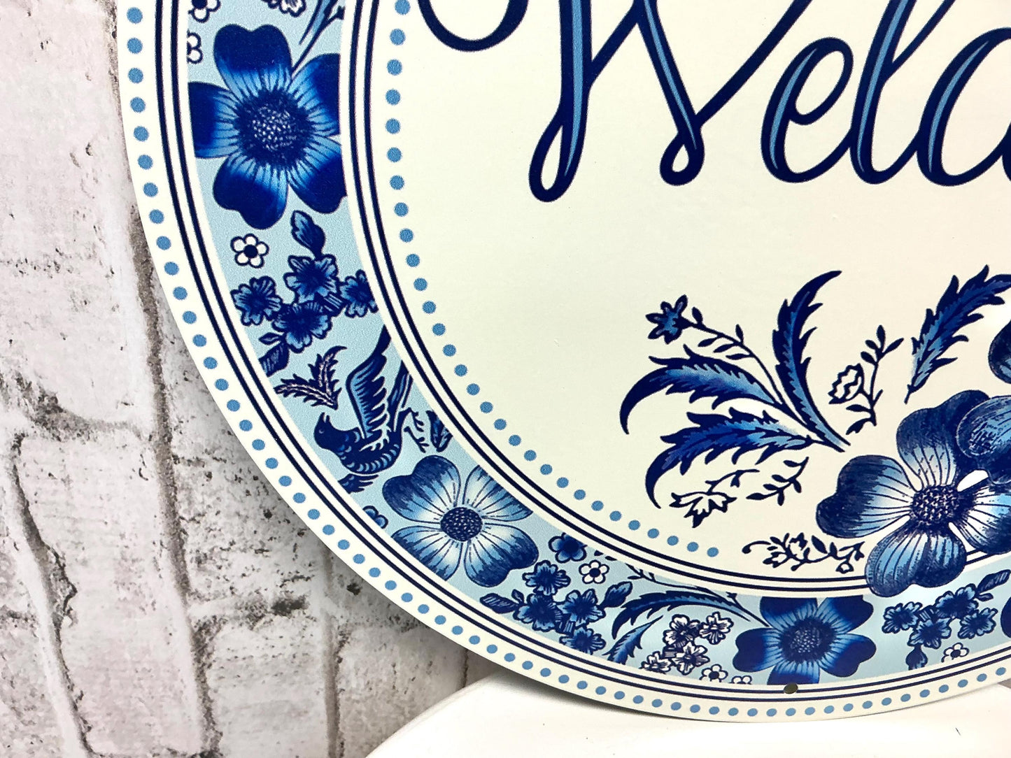 Welcome Sign, Blue and White, 12”, MD1356