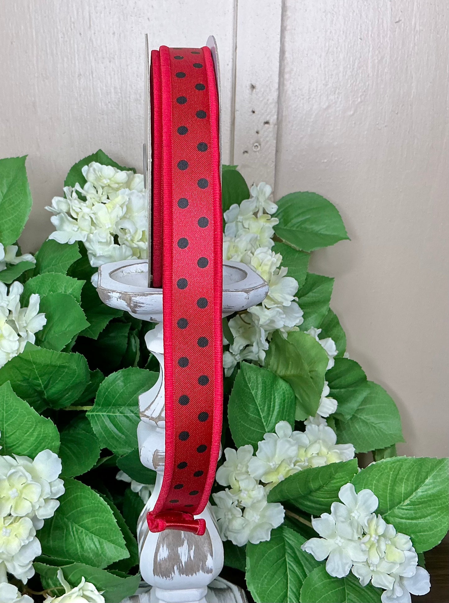 Red with black dots, D’Lux designer ribbon, LX304524