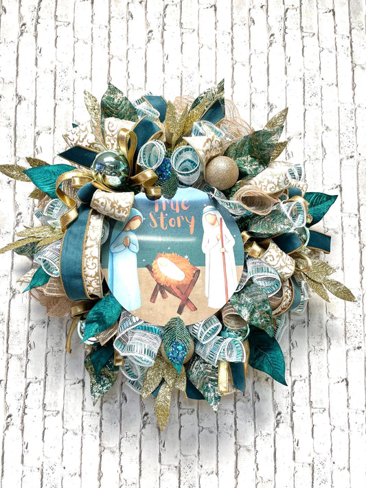 Christmas wreath, Nativity Christmas wreath, Nativity Christmas decor, religious Christmas wreath, religious wreath, free shipping