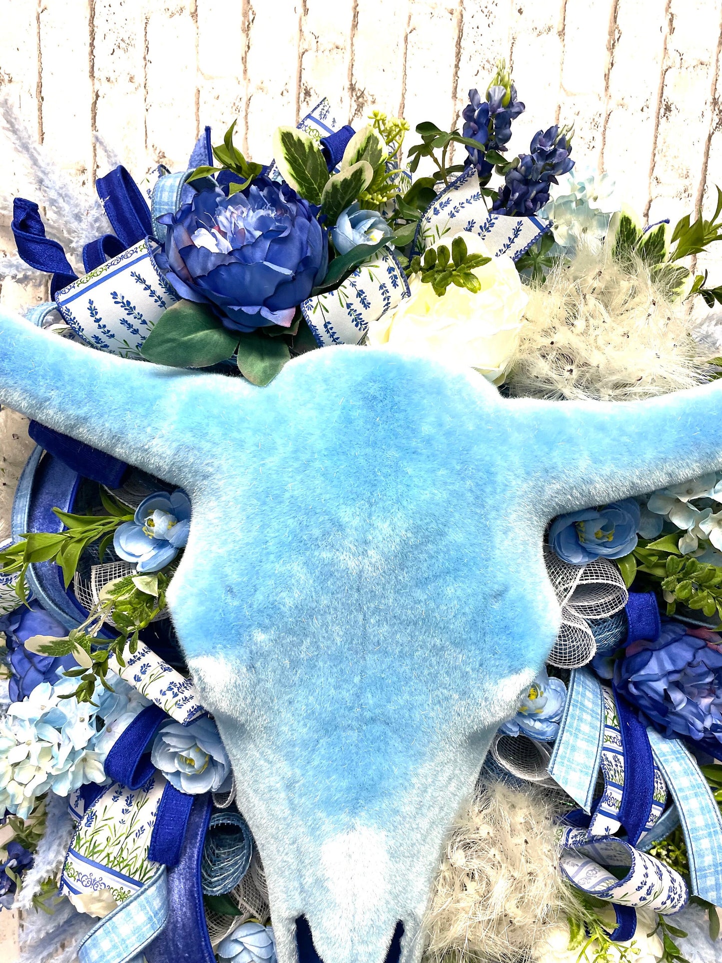cow wreath, cow skull wreath, blue bonnet wreath, country wreath, country decor, farmhouse decor,rustic decor,  free shipping.