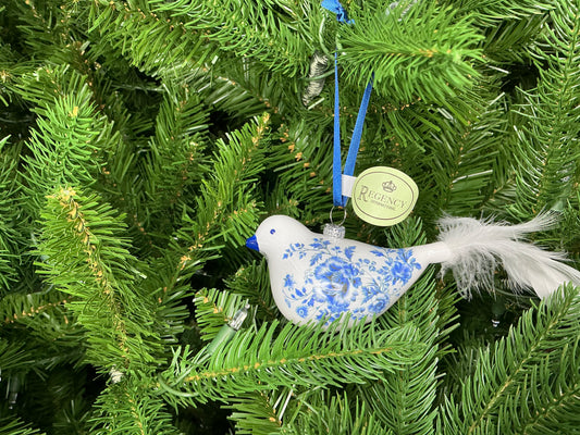 Bird Ornament, Blue and White, MTX76582