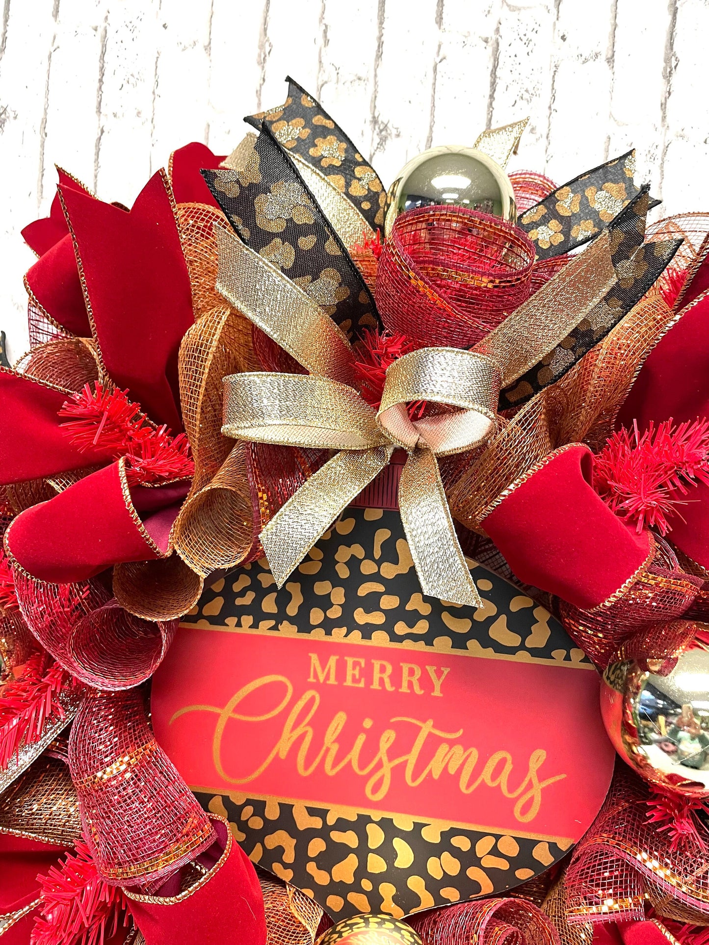 Christmas wreath, Christmas wreath with leopard, Christmas wreath with cheetah,  Christmas mesh wreath, free shipping