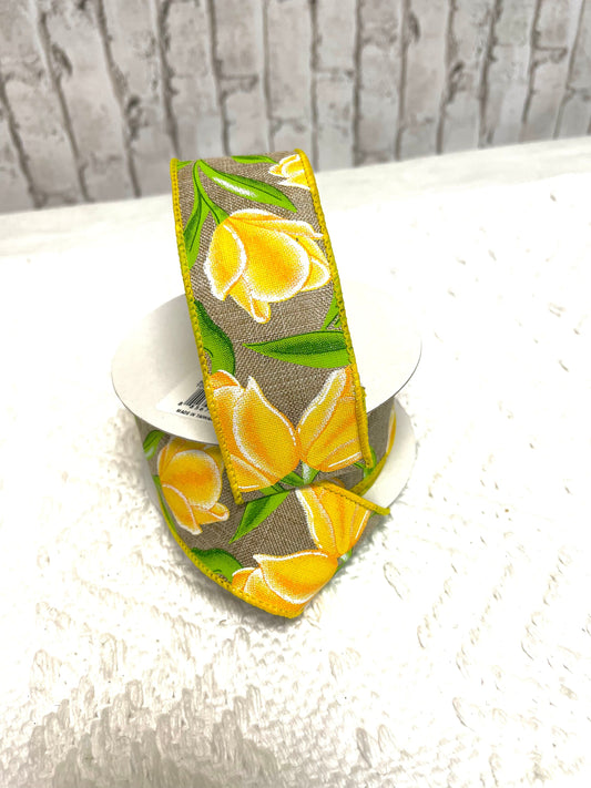 Burlap tulip ribbon, yellow tulip ribbon, RGE114601