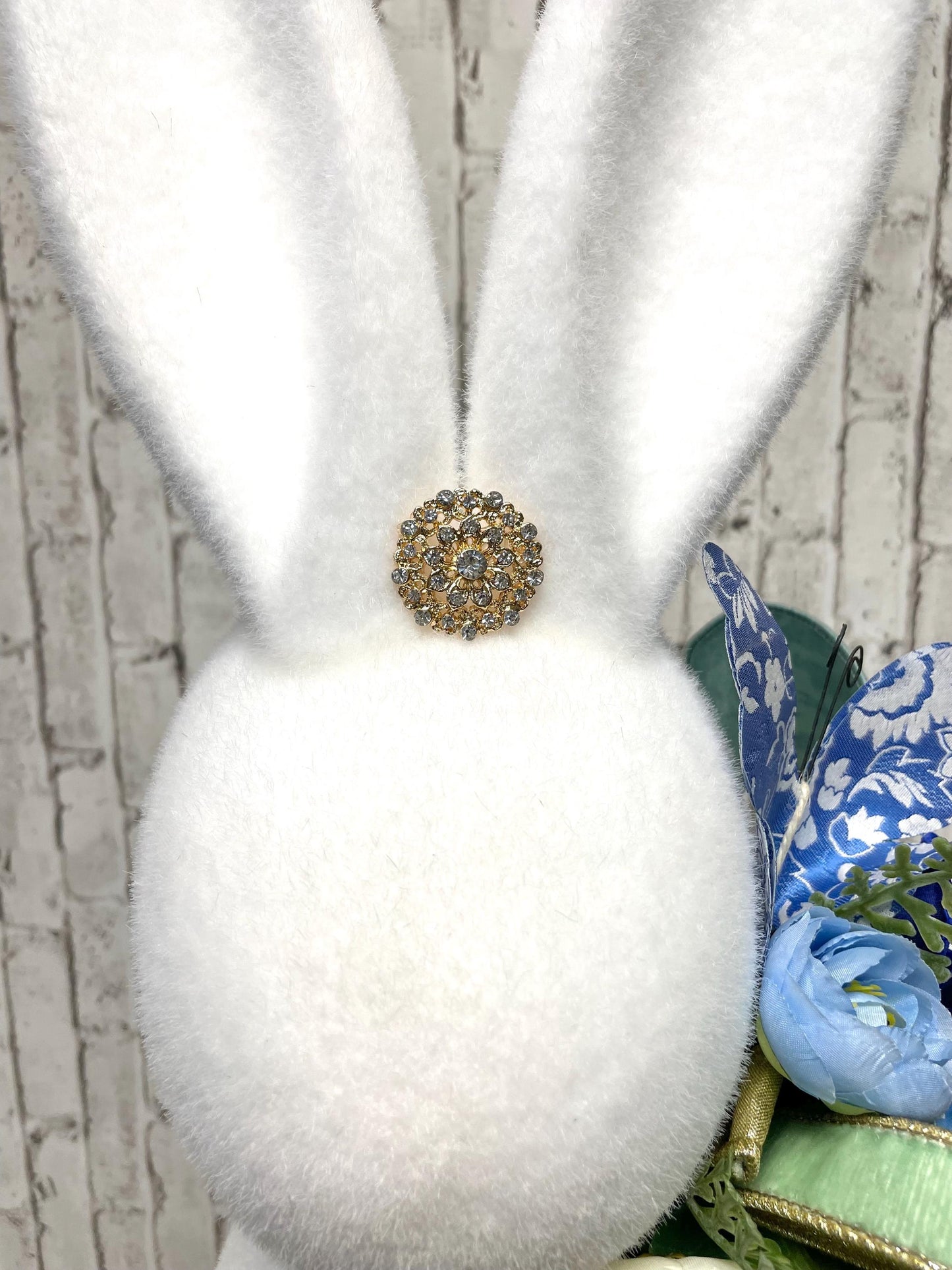 large flocked bunny with jewels, 26x10,  glam chiniocerie flocked bunny, Easter decor, Easter centerpiece, bunny decor,free shipping.