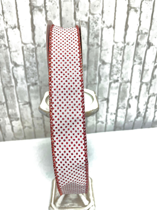 white with red glitter Swiss dot Christmas ribbon, RGA1731F4