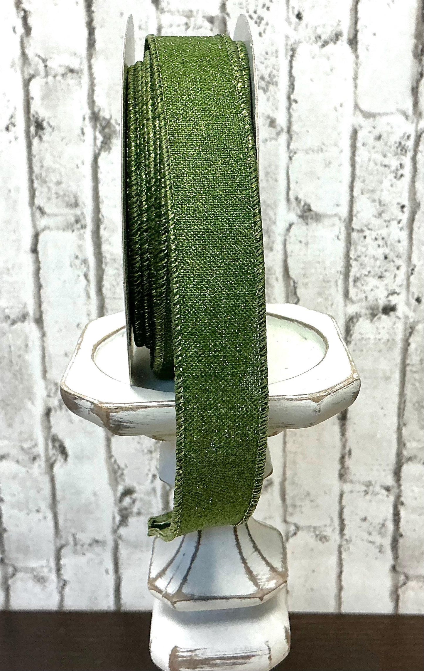 Moss Green Shimmer Ribbon, 7/8” x 10YD, Wired, RGE738052