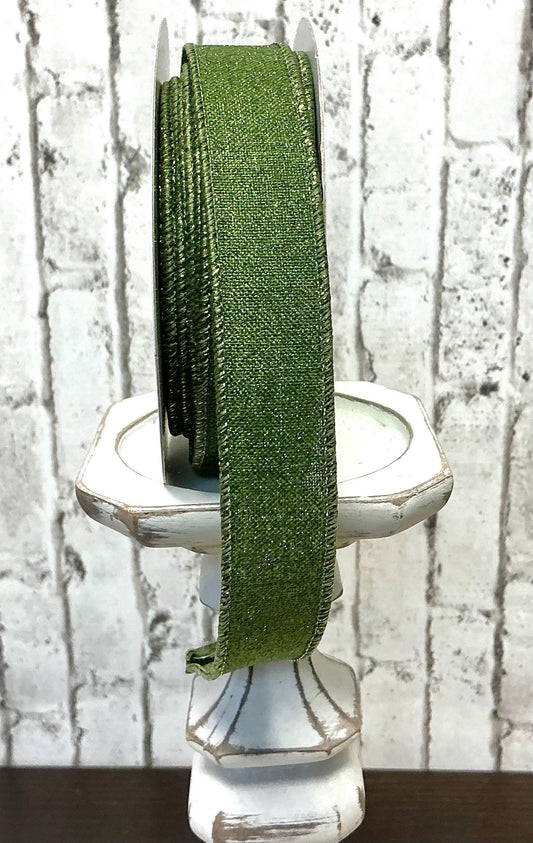 Moss Green Shimmer Ribbon, 7/8” x 10YD, Wired, RGE738052