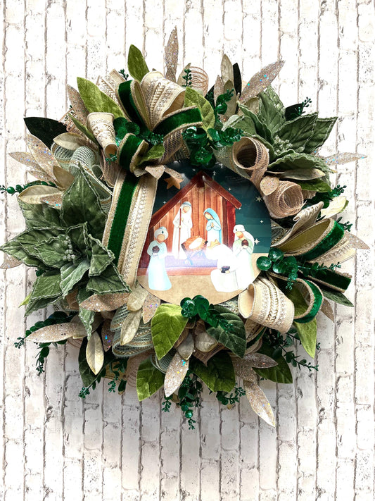 Nativity wreath, Christmas Nativity wreath, religious wreath, Christmas decor, religious decor, Christmas religious decor, shipping included